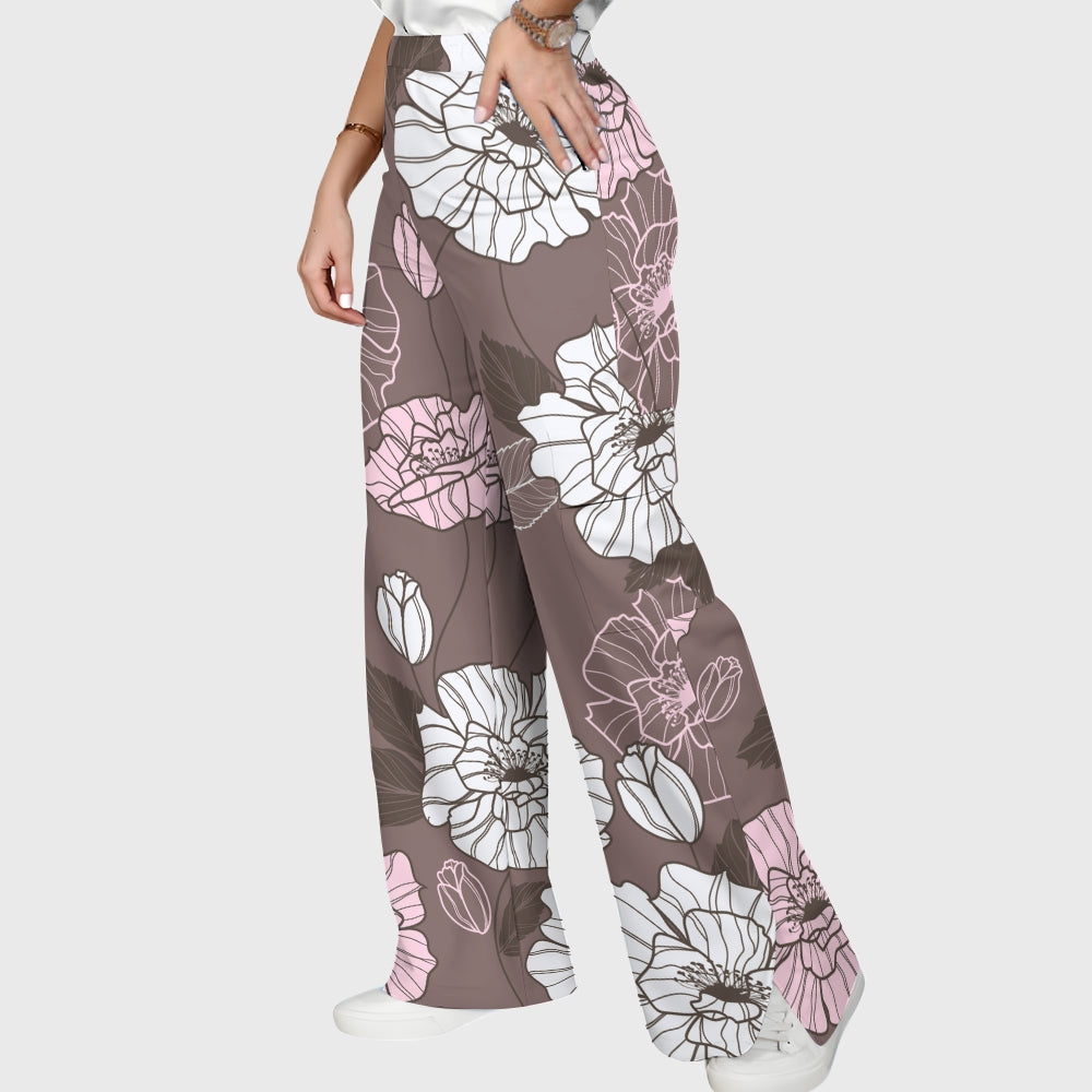 Women's Stand-Up Tie Zipper Floral Printed Scrub Set SF9122