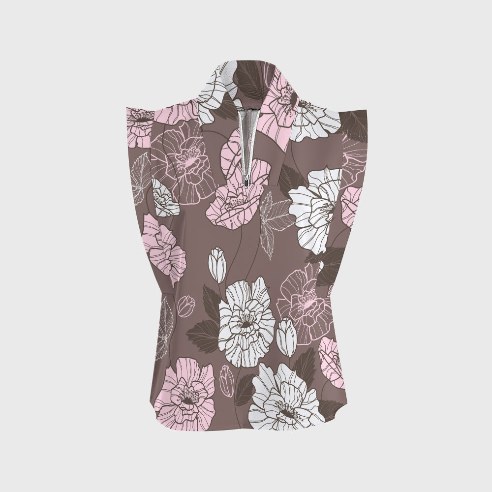 Women's Stand-Up Tie Zipper Floral Printed Scrub Set SF9122