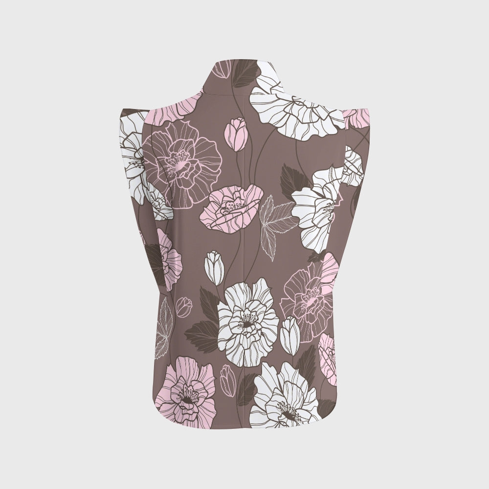 Women's Stand-Up Tie Zipper Floral Printed Scrub Set SF9122