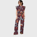 Women's Stand-Up Tie Zipper Floral Printed Scrub Set SF9123