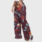 Women's Stand-Up Tie Zipper Floral Printed Scrub Set SF9123