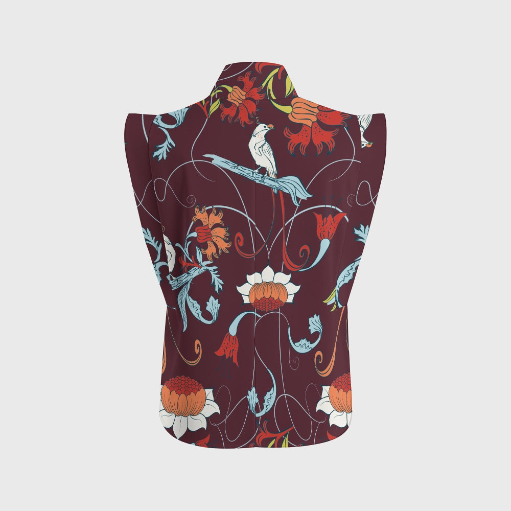 Women's Stand-Up Tie Zipper Floral Printed Scrub Set SF9123