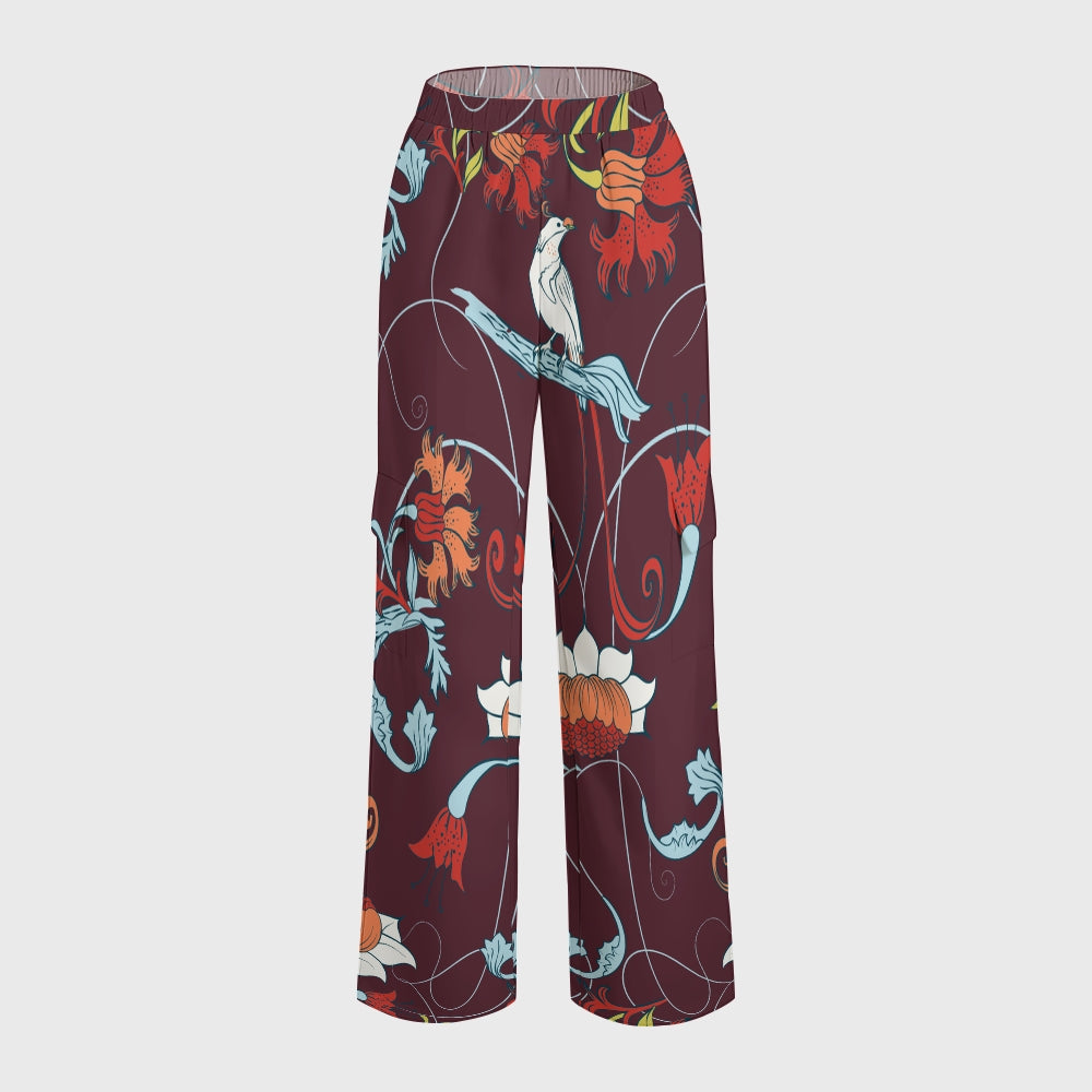 Women's Stand-Up Tie Zipper Floral Printed Scrub Set SF9123