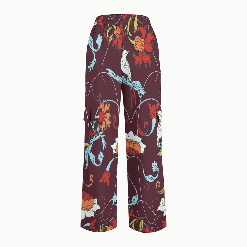 Women's Stand-Up Tie Zipper Floral Printed Scrub Set SF9123