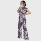 Women's Stand-Up Tie Zipper Floral Printed Scrub Set SF9124
