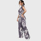 Women's Stand-Up Tie Zipper Floral Printed Scrub Set SF9124