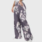 Women's Stand-Up Tie Zipper Floral Printed Scrub Set SF9124