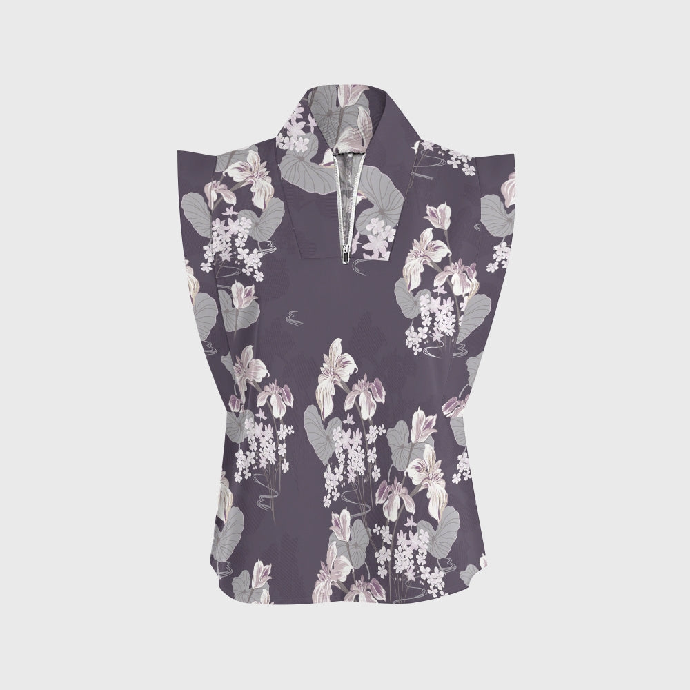 Women's Stand-Up Tie Zipper Floral Printed Scrub Set SF9124