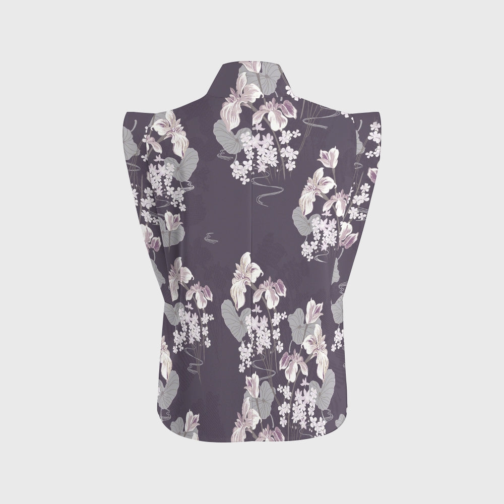 Women's Stand-Up Tie Zipper Floral Printed Scrub Set SF9124