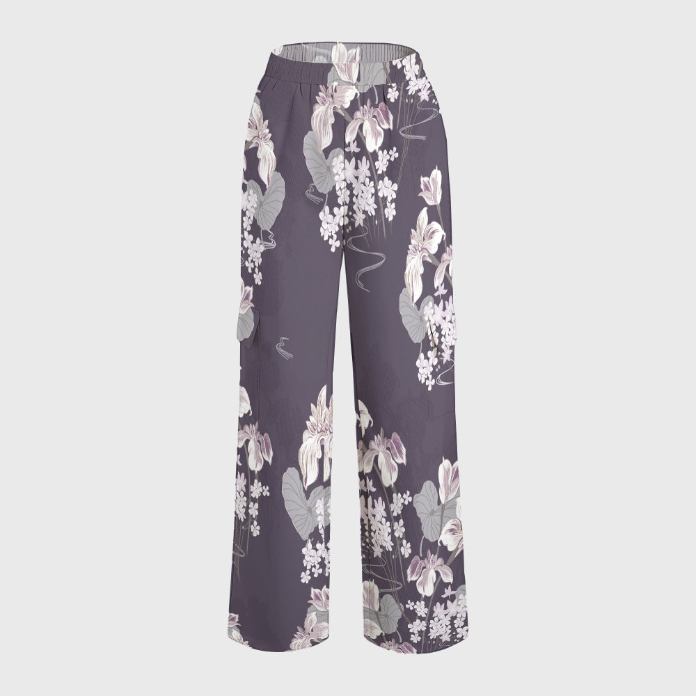Women's Stand-Up Tie Zipper Floral Printed Scrub Set SF9124