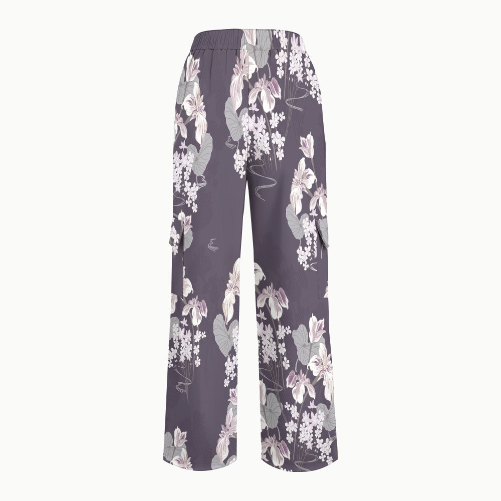 Women's Stand-Up Tie Zipper Floral Printed Scrub Set SF9124