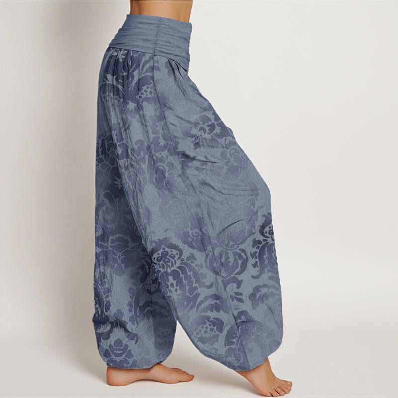 Pure Cotton Casual Flower Leaves Design Women's Elastic Waist Harem Pants