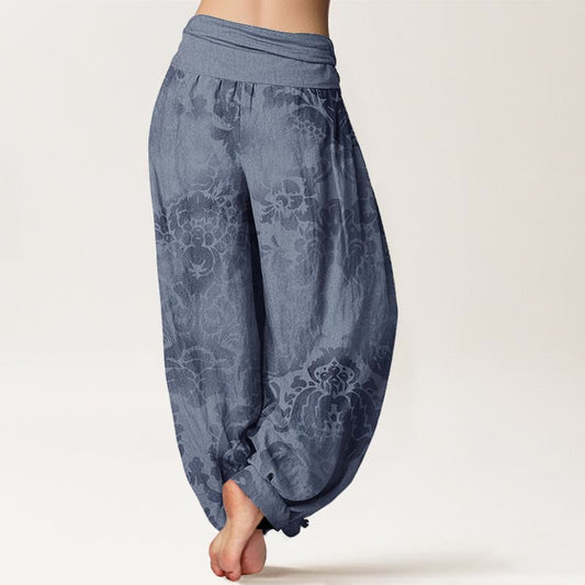 Pure Cotton Casual Flower Leaves Design Women's Elastic Waist Harem Pants
