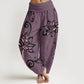 Pure Cotton Casual Lotus Auspicious Clouds Design Women's Elastic Waist Harem Pants