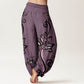 Pure Cotton Casual Lotus Auspicious Clouds Design Women's Elastic Waist Harem Pants