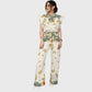 Women's Stand-Up Tie Zipper Floral Printed Scrub Set SF9125