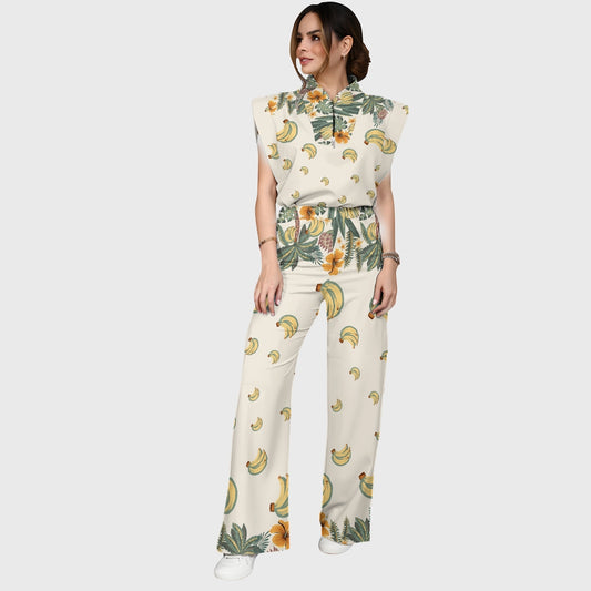 Women's Stand-Up Tie Zipper Floral Printed Scrub Set SF9125