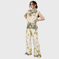 Women's Stand-Up Tie Zipper Floral Printed Scrub Set SF9125