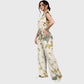 Women's Stand-Up Tie Zipper Floral Printed Scrub Set SF9125