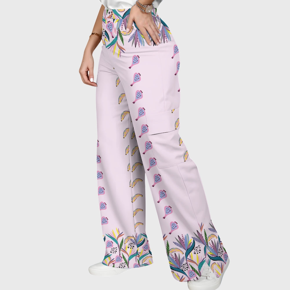 Women's Stand-Up Tie Zipper Floral Printed Scrub Set SF9126