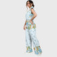 Women's Stand-Up Tie Zipper Floral Printed Scrub Set SF9127