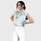 Women's Stand-Up Tie Zipper Floral Printed Scrub Set SF9127