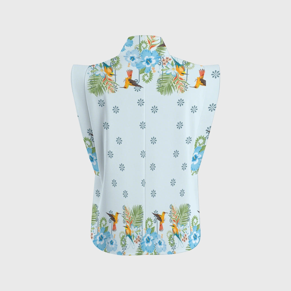 Women's Stand-Up Tie Zipper Floral Printed Scrub Set SF9127