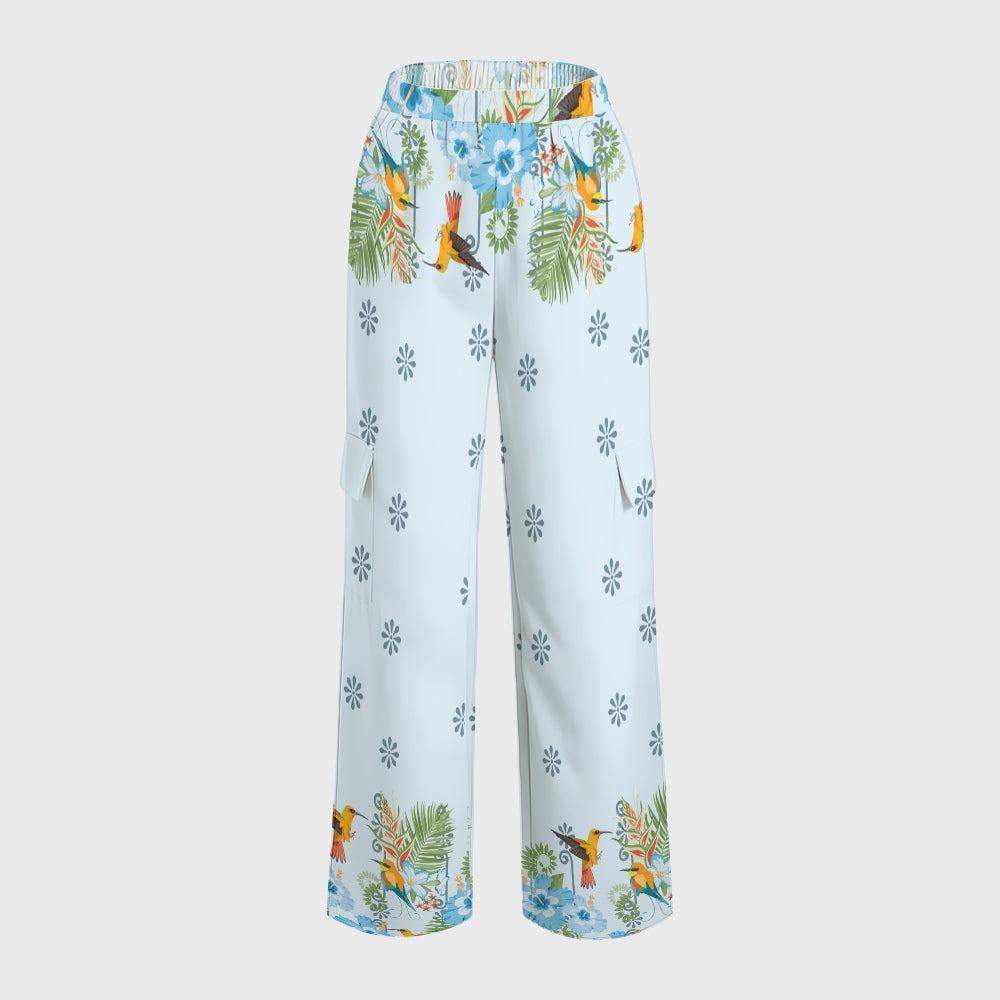 Women's Stand-Up Tie Zipper Floral Printed Scrub Set SF9127