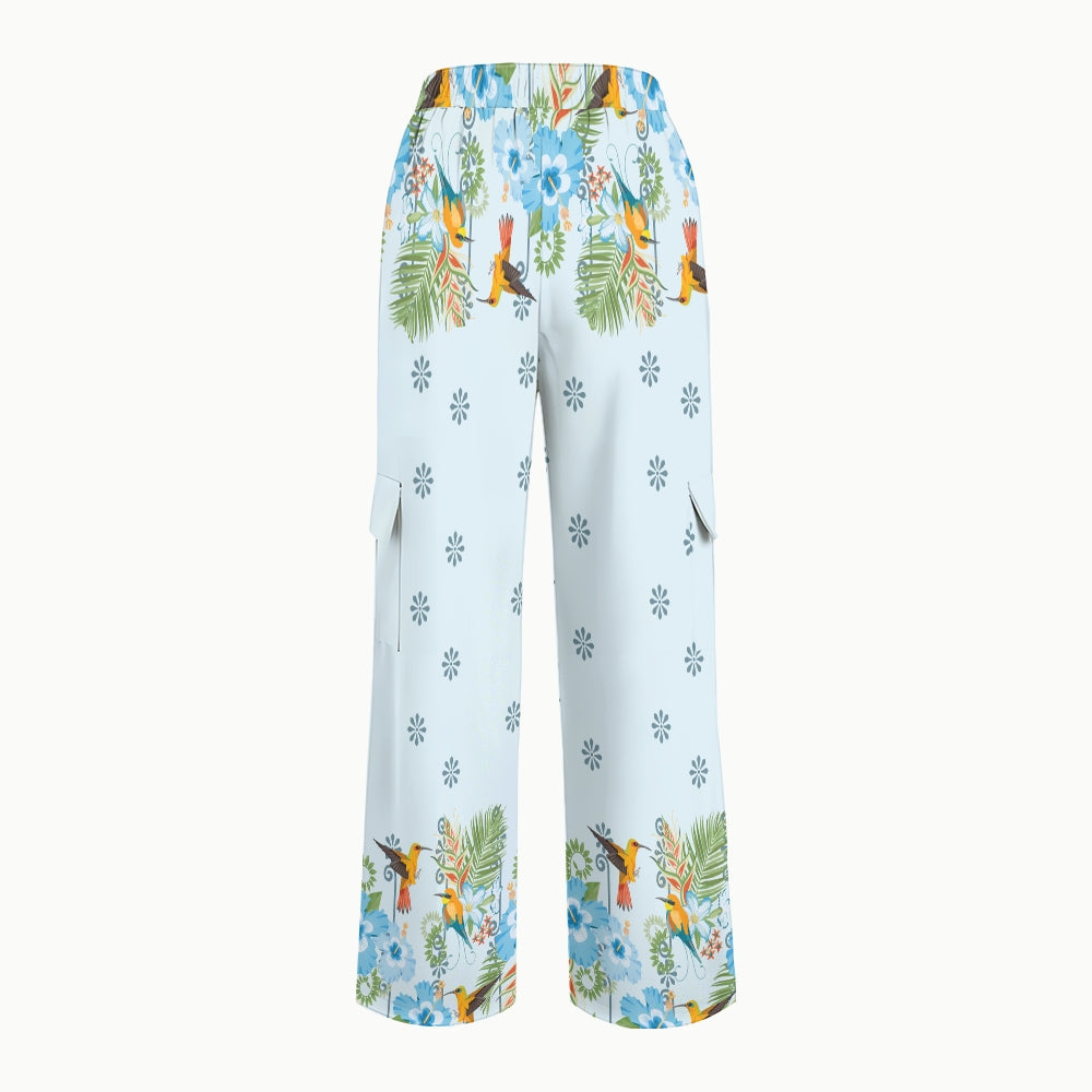 Women's Stand-Up Tie Zipper Floral Printed Scrub Set SF9127