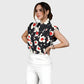 Women's Stand-Up Tie Zipper Floral Printed Scrub Set SF9128