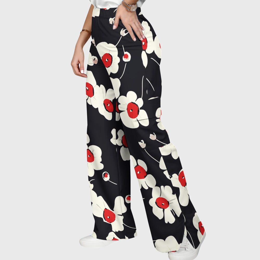Women's Stand-Up Tie Zipper Floral Printed Scrub Set SF9128