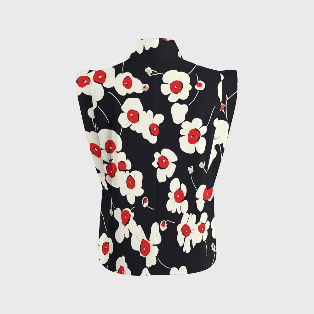 Women's Stand-Up Tie Zipper Floral Printed Scrub Set SF9128