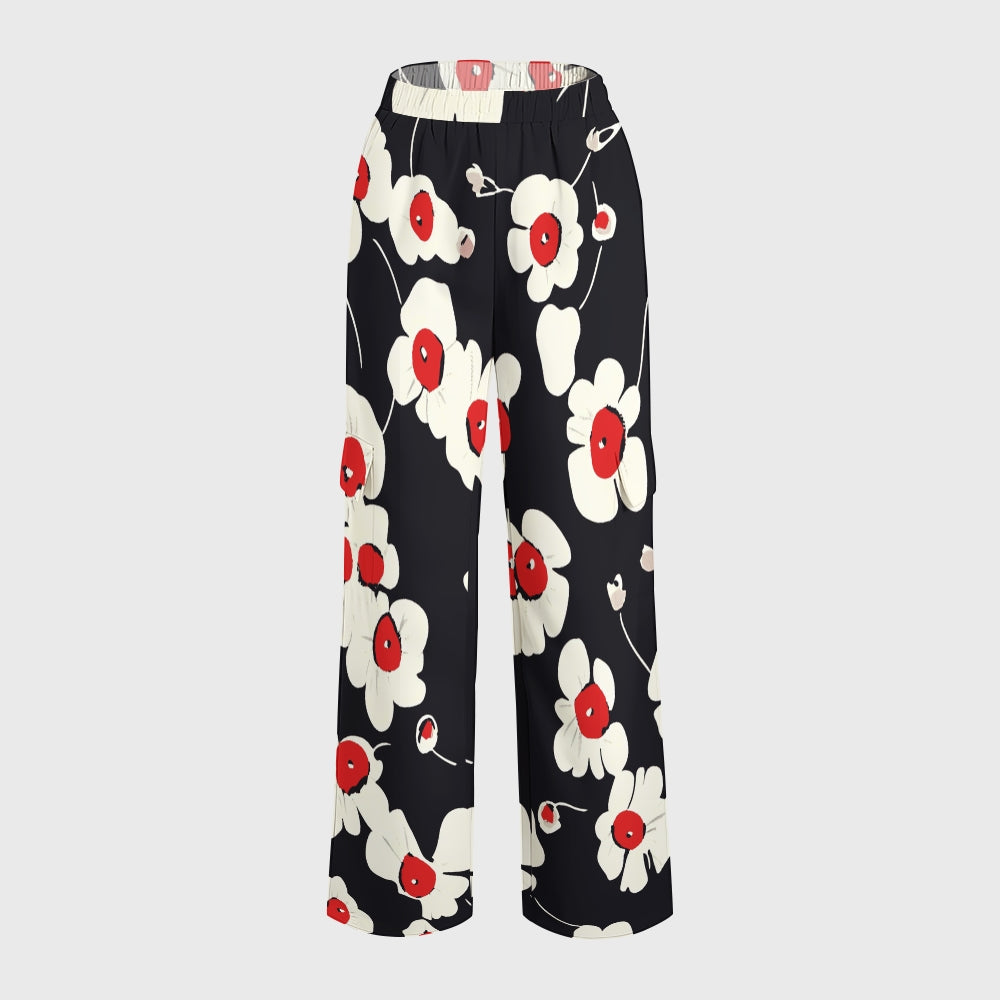 Women's Stand-Up Tie Zipper Floral Printed Scrub Set SF9128