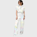 Women's Stand-Up Tie Zipper Gradient Printed Scrub Set SF91212