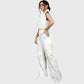Women's Stand-Up Tie Zipper Gradient Printed Scrub Set SF91212
