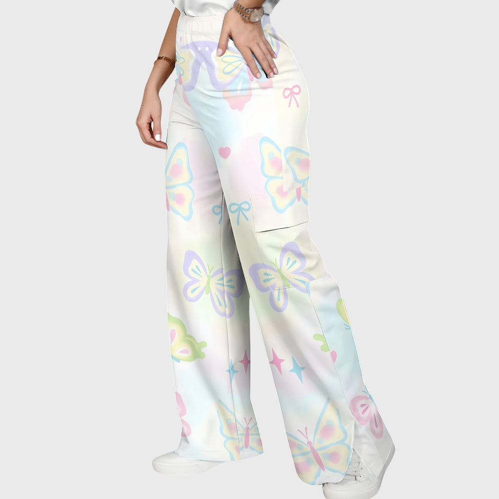 Women's Stand-Up Tie Zipper Gradient Printed Scrub Set SF91212