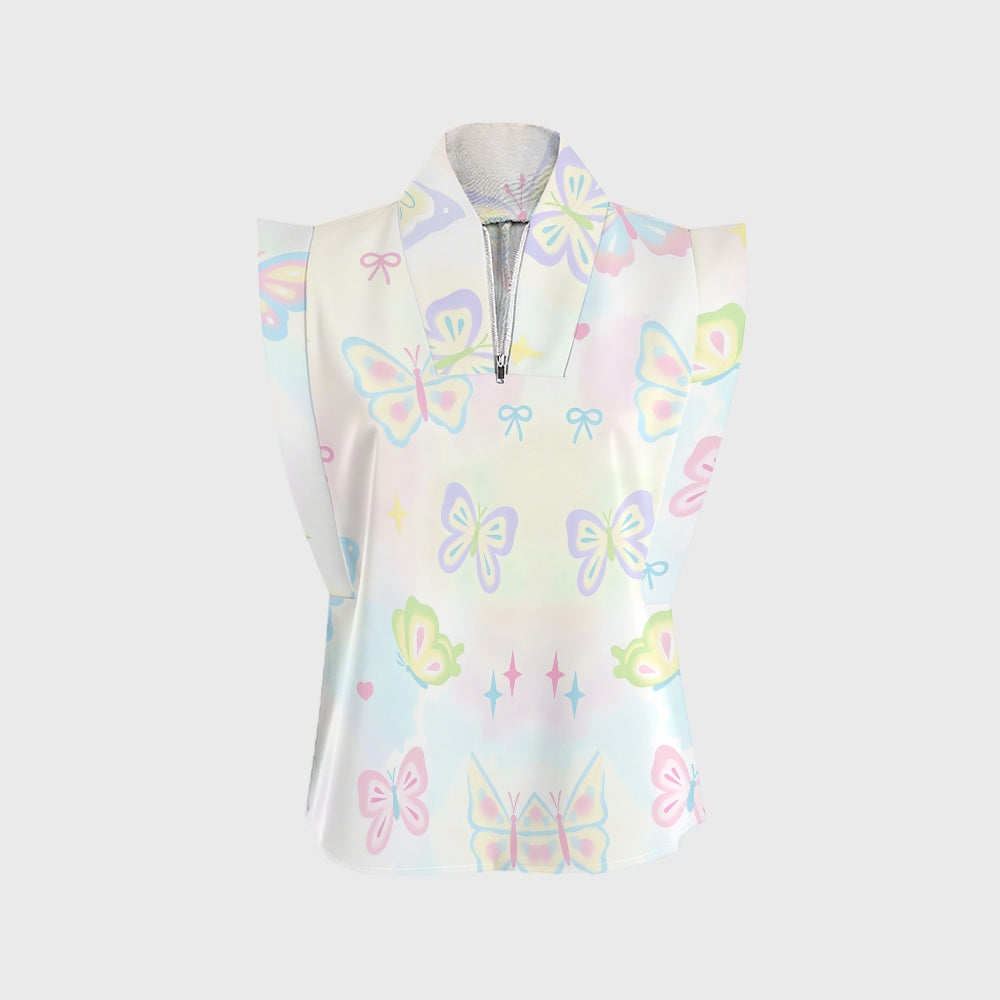 Women's Stand-Up Tie Zipper Gradient Printed Scrub Set SF91212
