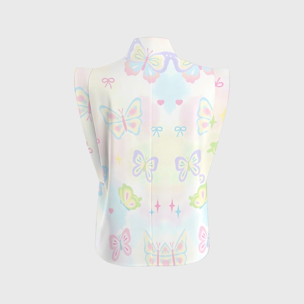 Women's Stand-Up Tie Zipper Gradient Printed Scrub Set SF91212