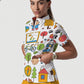 Women's Stand-Up Tie Zipper Cartoon Printed Scrub Set ST9109