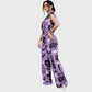 Women's Stand-Up Tie Zipper Halloween Printed Scrub Set SF91216