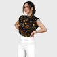 Women's Stand-Up Tie Zipper Halloween Printed Scrub Set SF91219