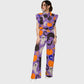 Women's Stand-Up Tie Zipper Halloween Printed Scrub Set SF91220