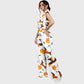 Women's Stand-Up Tie Zipper Halloween Printed Scrub Set SF91221