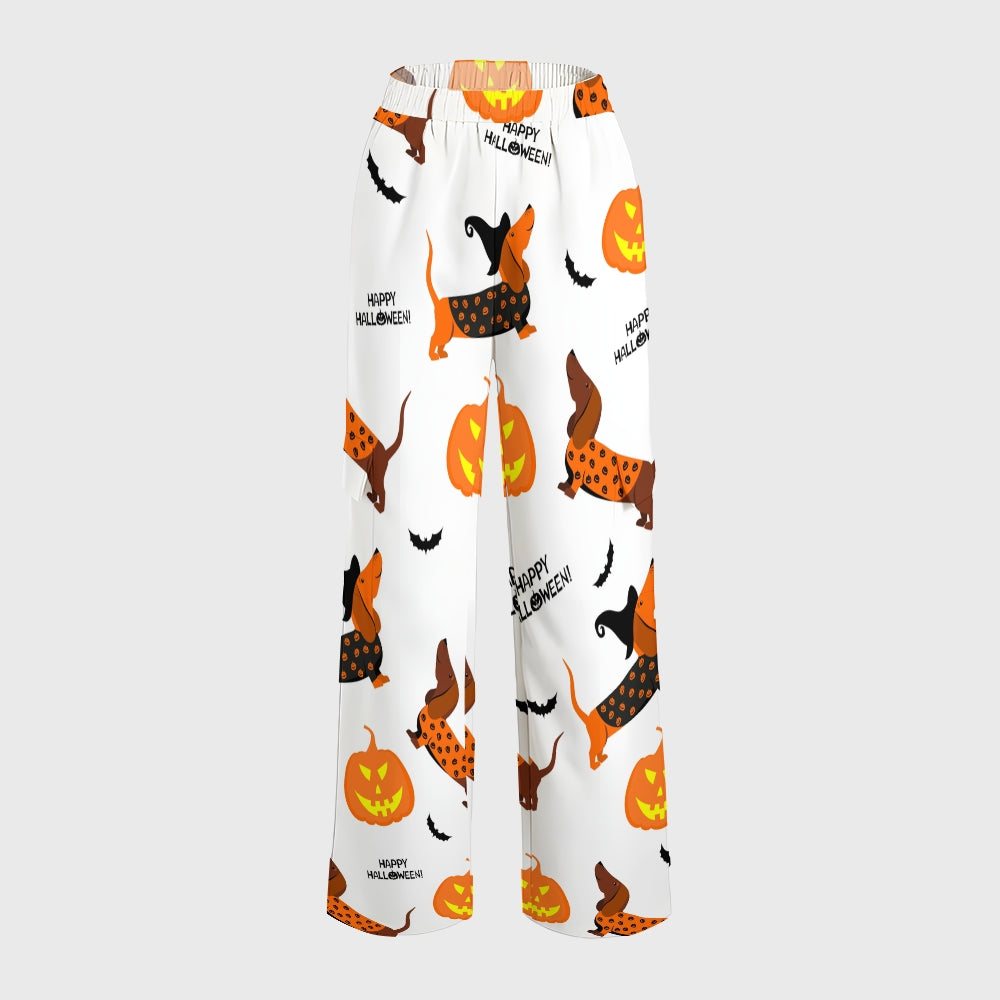 Women's Stand-Up Tie Zipper Halloween Printed Scrub Set SF91221