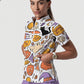Women's Stand-Up Tie Zipper Halloween Printed Scrub Set ST9121
