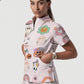 Women's Stand-Up Tie Zipper Halloween Printed Scrub Set ST9122