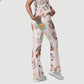 Women's Stand-Up Tie Zipper Halloween Printed Scrub Set ST9122