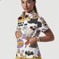 Women's Stand-Up Tie Zipper Halloween Printed Scrub Set ST9123