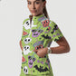 Women's Stand-Up Tie Zipper Halloween Printed Scrub Set ST9125