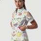 Women's Stand-Up Tie Zipper Halloween Printed Scrub Set ST9126